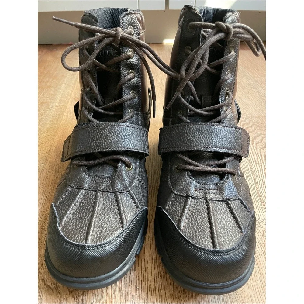 Nautica‎ Kressler Mens Brown Lace Up Duck Boots Size 9.5 Ankle Strap Rugged Lug